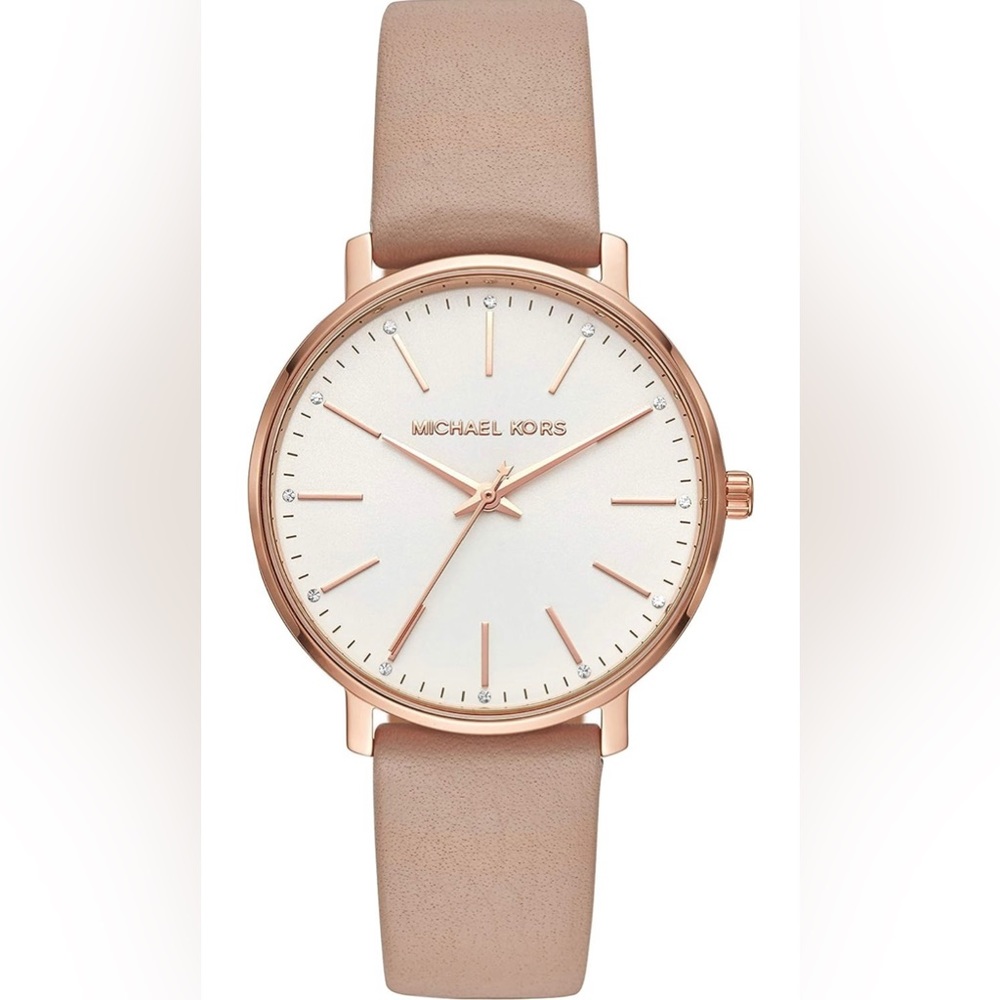 Michael Kors Pyper Three-Hand Stainless Steel Leather Band Watch